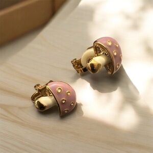 Pink and Gold Mushroom Earrings